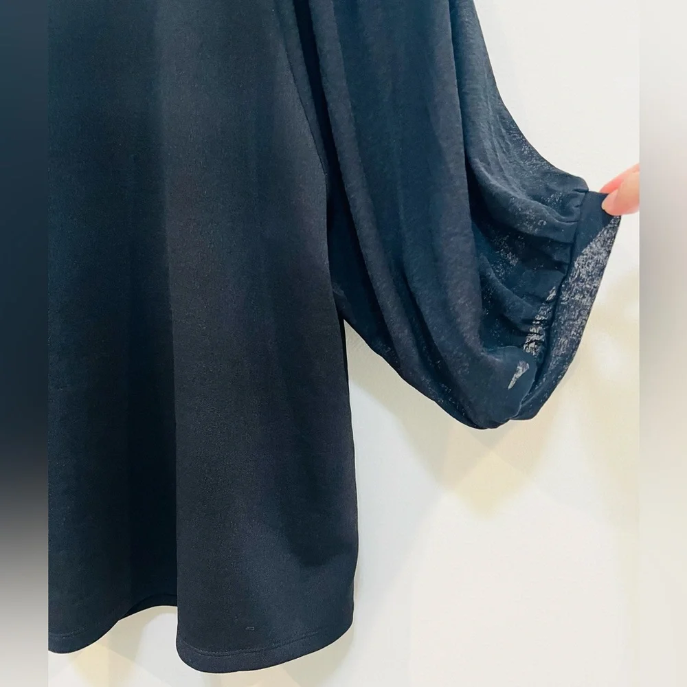 Banana Republic Black Sheer Puff Sleeve Top Size M